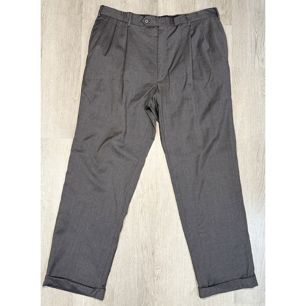 Jos A Bank Dress Pants Mens 38x31 Charcoal Gray Pleated Cuffed Casual Classic